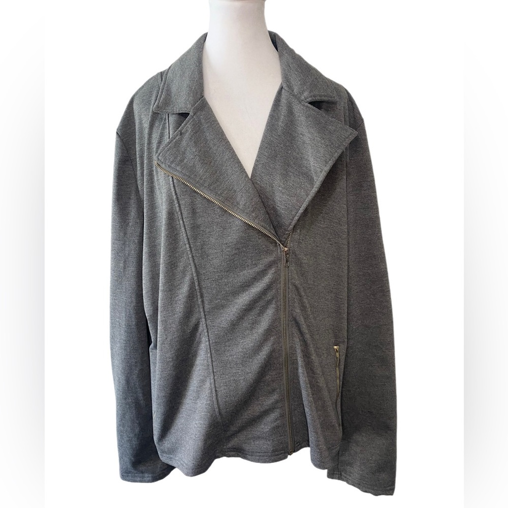 Love Change Italy Cotton Moto Jacket Women’s Plus Size 3X Gray Zipper Mobwife